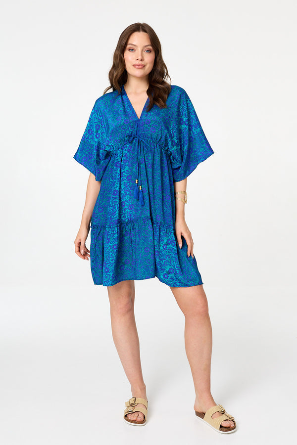 Blue | Paisley 3/4 Sleeve Relaxed Short Dress