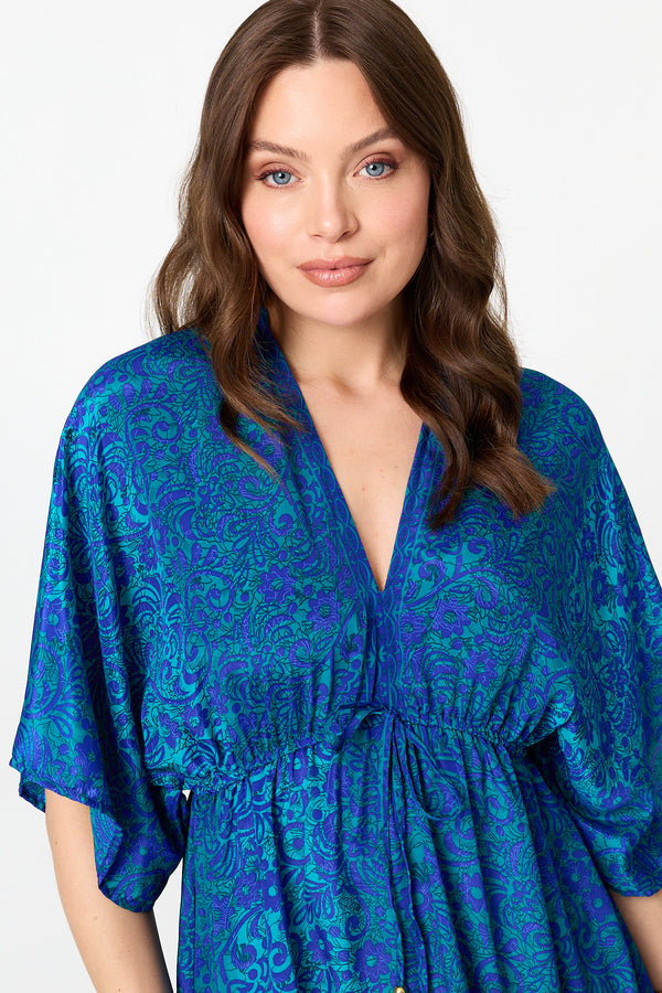 Blue | Paisley 3/4 Sleeve Relaxed Short Dress
