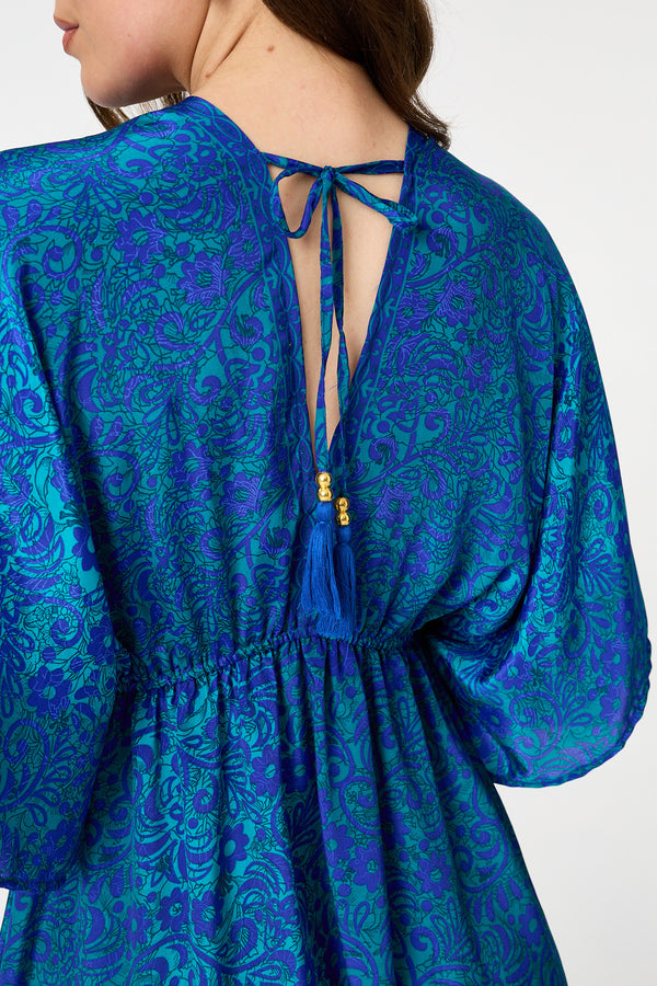 Blue | Paisley 3/4 Sleeve Relaxed Short Dress