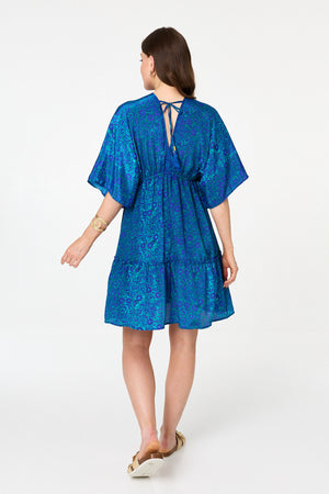 Blue | Paisley 3/4 Sleeve Relaxed Short Dress