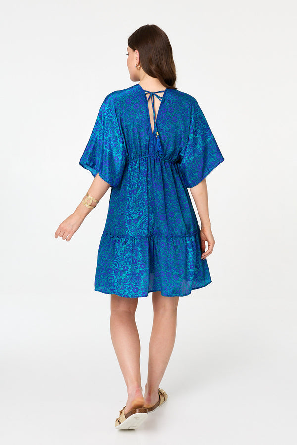 Blue | Paisley 3/4 Sleeve Relaxed Short Dress