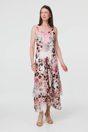 Pink | Animal Print Sleeveless Layer Maxi Dress