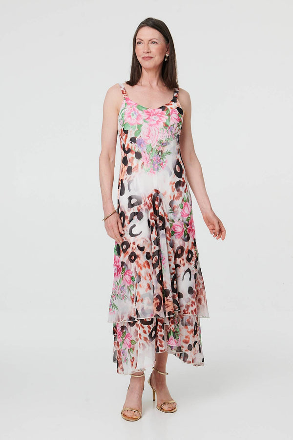 Pink | Animal Print Sleeveless Layer Maxi Dress