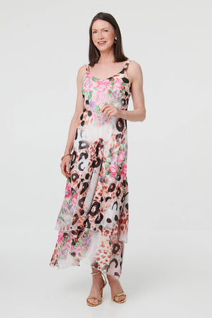 Pink | Animal Print Sleeveless Layer Maxi Dress