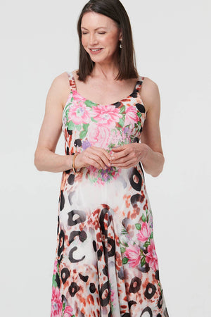Pink | Animal Print Sleeveless Layer Maxi Dress