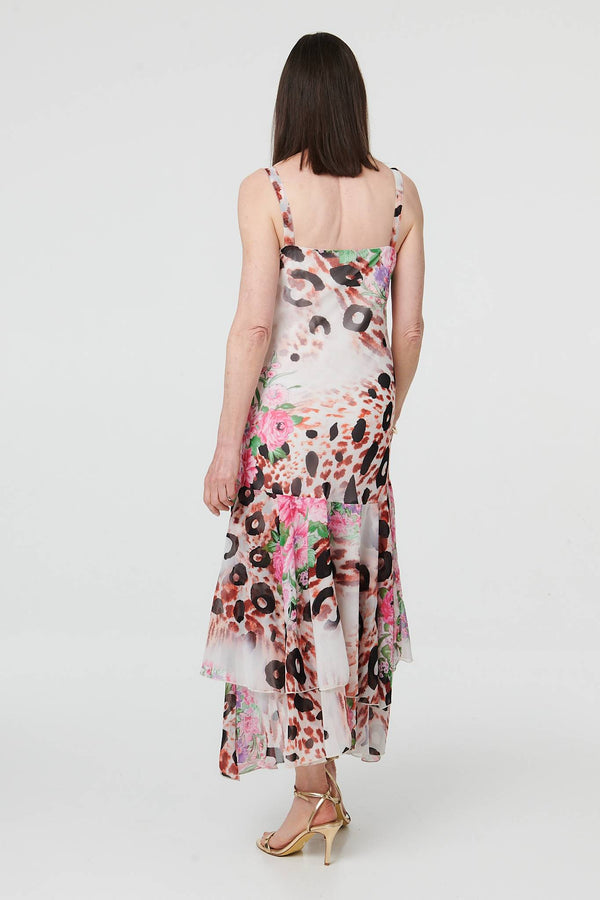 Pink | Animal Print Sleeveless Layer Maxi Dress
