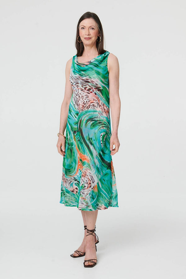 Green | Reversible Printed Sleeveless Midi Dress