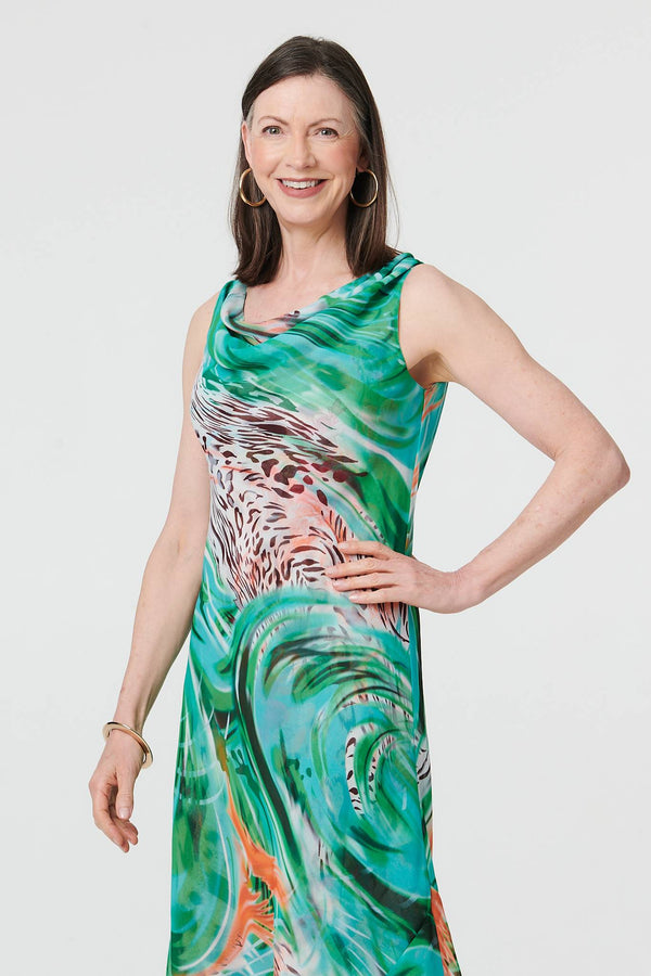 Green | Reversible Printed Sleeveless Midi Dress