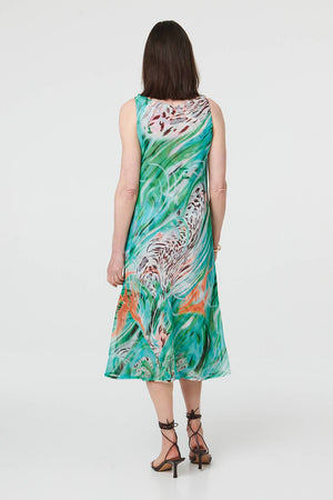 Green | Reversible Printed Sleeveless Midi Dress