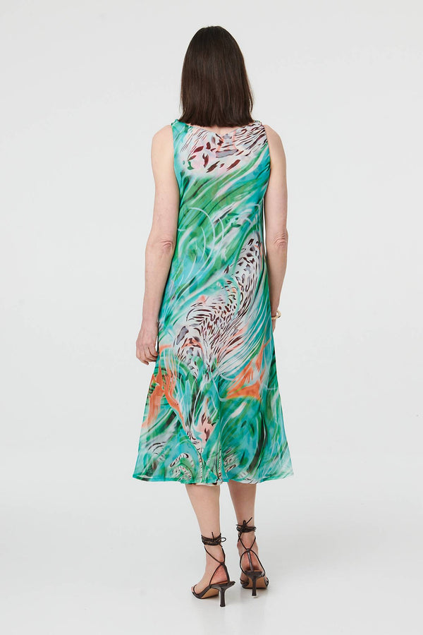 Green | Reversible Printed Sleeveless Midi Dress