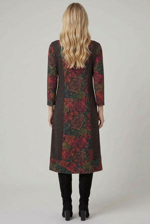 Black | Floral 3/4 Sleeve A-Line Midi Dress