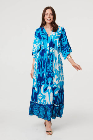 Blue | Abstract 3/4 Sleeve Relaxed Maxi Dress