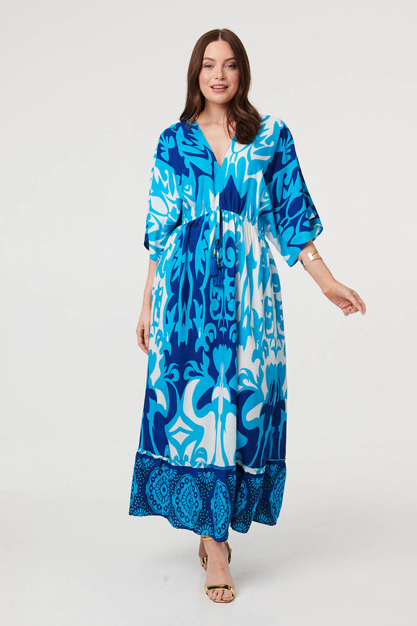 Blue | Abstract 3/4 Sleeve Relaxed Maxi Dress