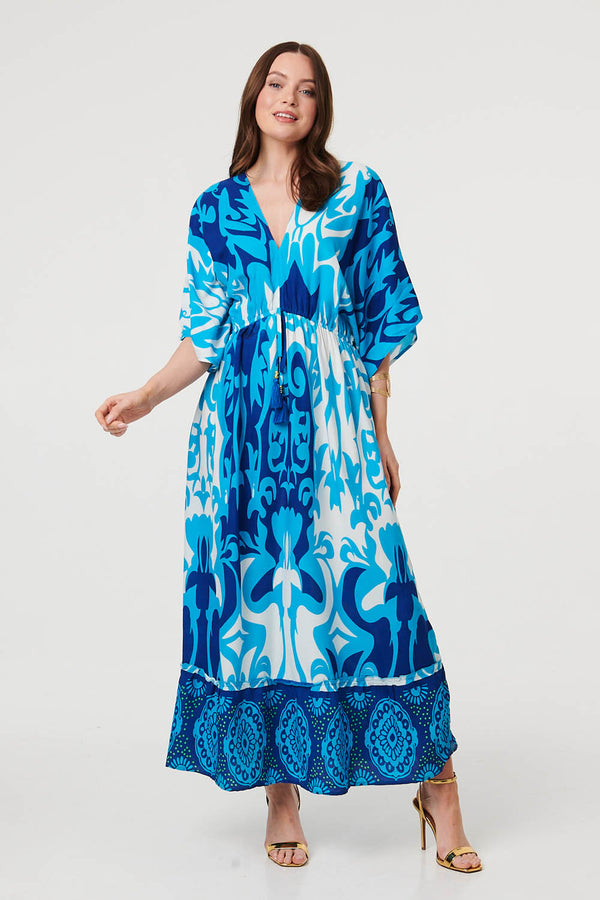 Blue | Abstract 3/4 Sleeve Relaxed Maxi Dress