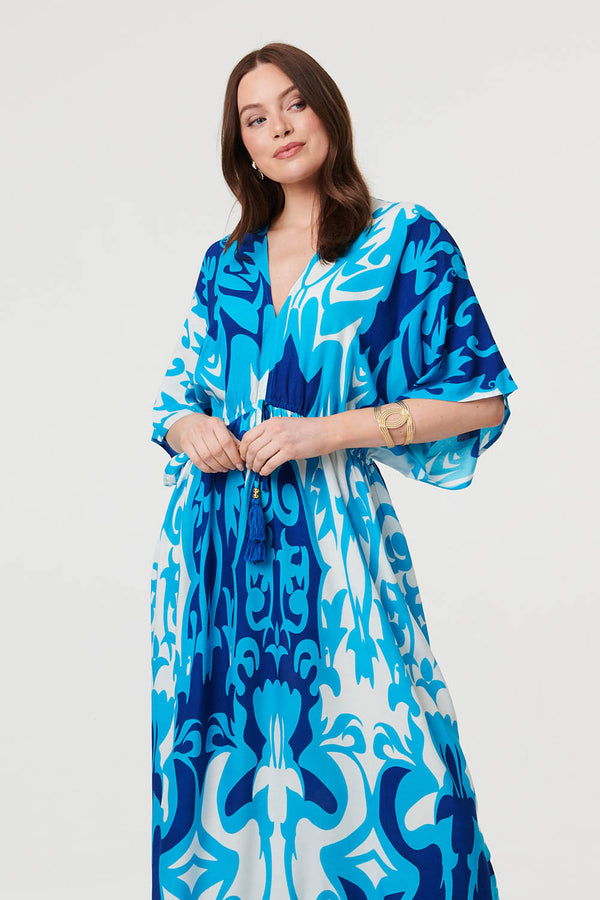 Blue | Abstract 3/4 Sleeve Relaxed Maxi Dress