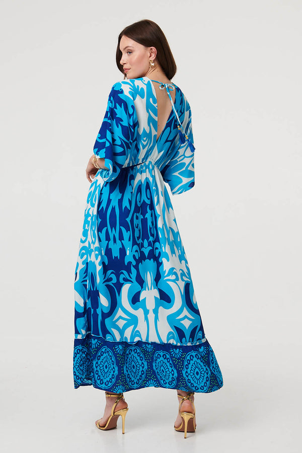 Blue | Abstract 3/4 Sleeve Relaxed Maxi Dress