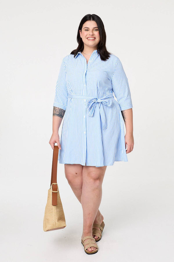 Light Blue | Curve Striped Knee Length Shirt Dress