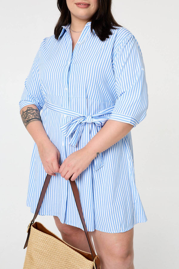 Light Blue | Curve Striped Knee Length Shirt Dress