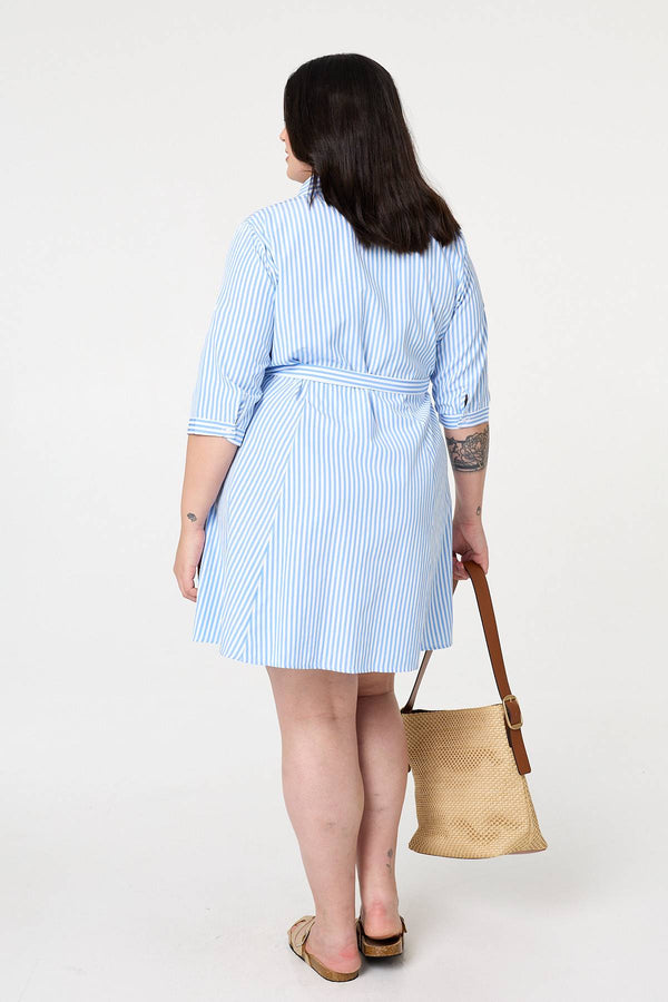 Light Blue | Curve Striped Knee Length Shirt Dress