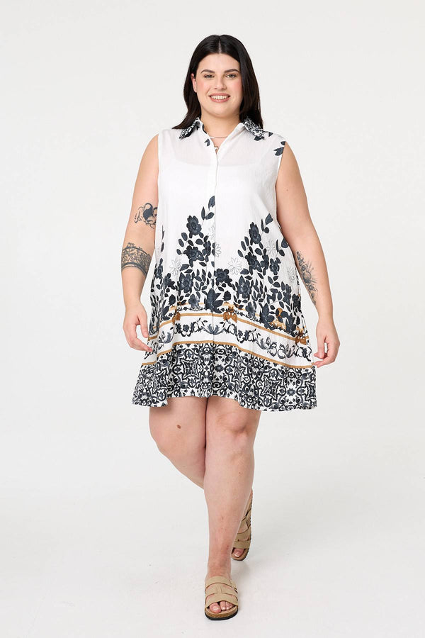 Black | Curve Floral Knee Length Shirt Dress