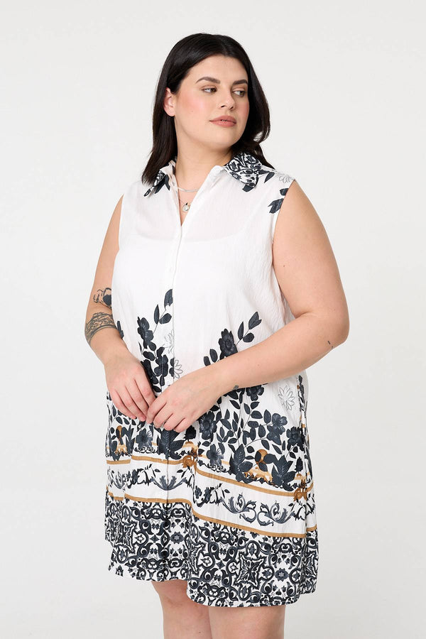 Black | Curve Floral Knee Length Shirt Dress