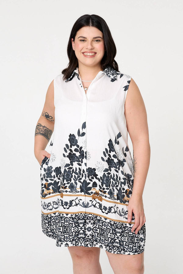 Black | Curve Floral Knee Length Shirt Dress