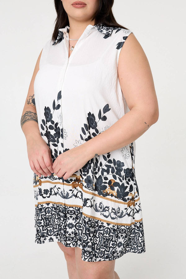 Black | Curve Floral Knee Length Shirt Dress