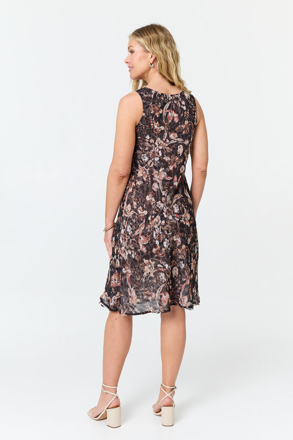 Black | Reversible Print Sleeveless Midi Dress