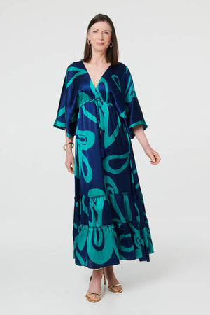 Blue | Abstract Relaxed 3/4 Sleeve Maxi Dress