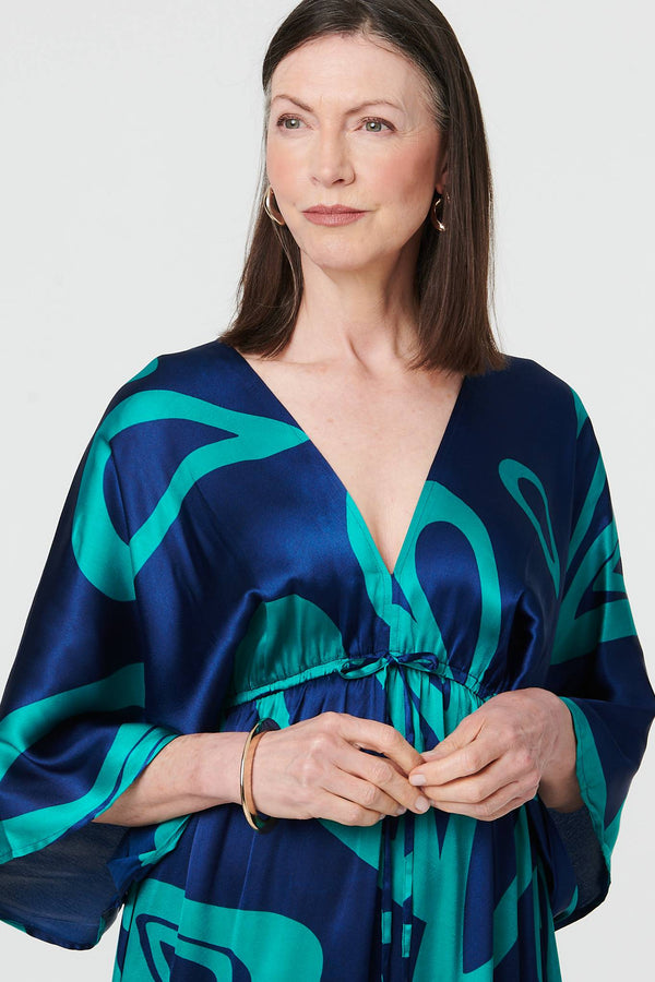 Blue | Abstract Relaxed 3/4 Sleeve Maxi Dress