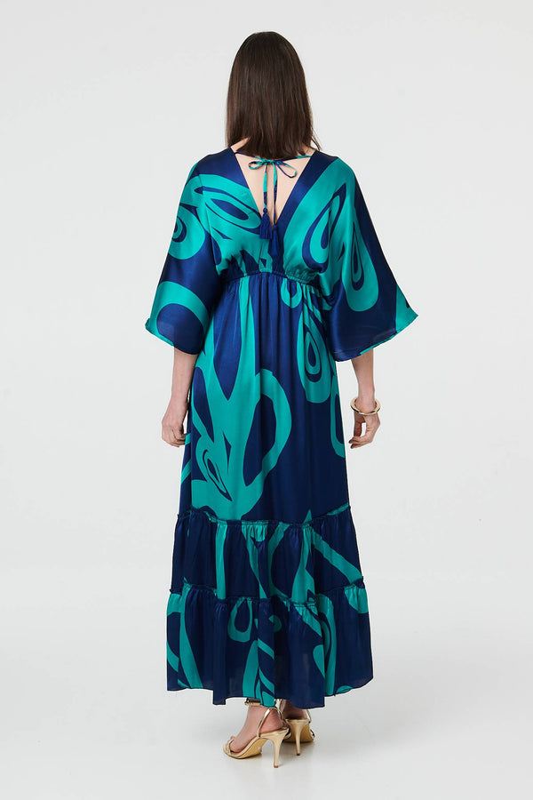 Blue | Abstract Relaxed 3/4 Sleeve Maxi Dress
