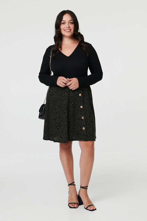 Black | Curve Animal Print Short Skater Dress
