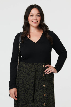 Black | Curve Animal Print Short Skater Dress