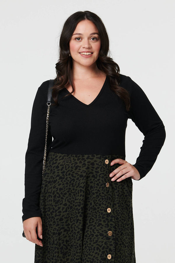 Black | Curve Animal Print Short Skater Dress