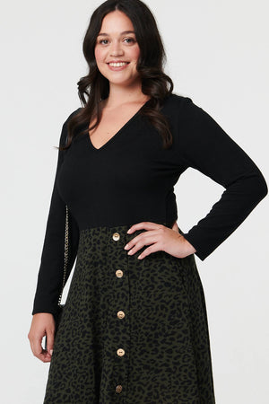 Black | Curve Animal Print Short Skater Dress