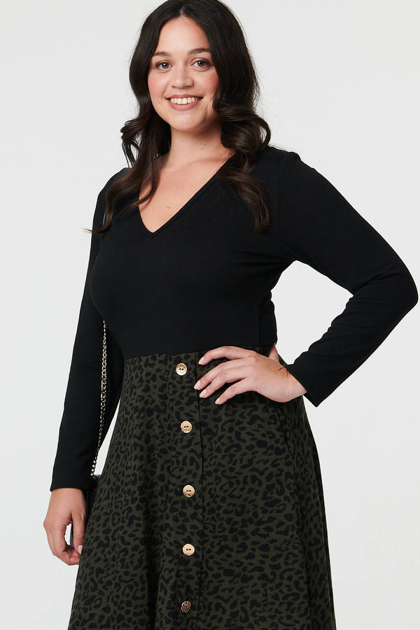 Black | Curve Animal Print Short Skater Dress