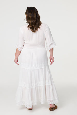White | Curve Tiered Lace Trim Maxi Dress
