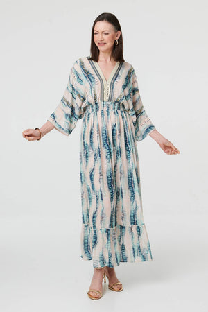 Blue | Printed 3/4 Sleeve Empire Maxi Dress