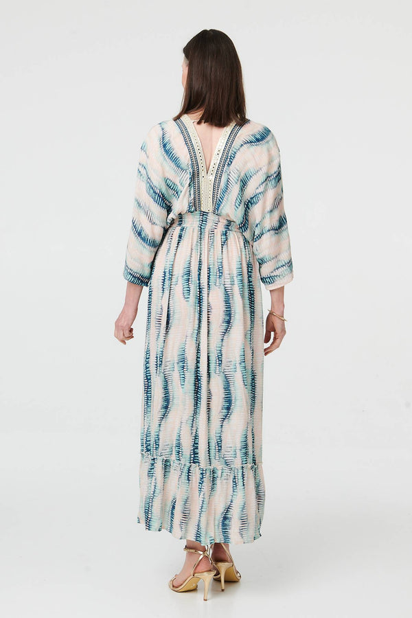 Blue | Printed 3/4 Sleeve Empire Maxi Dress