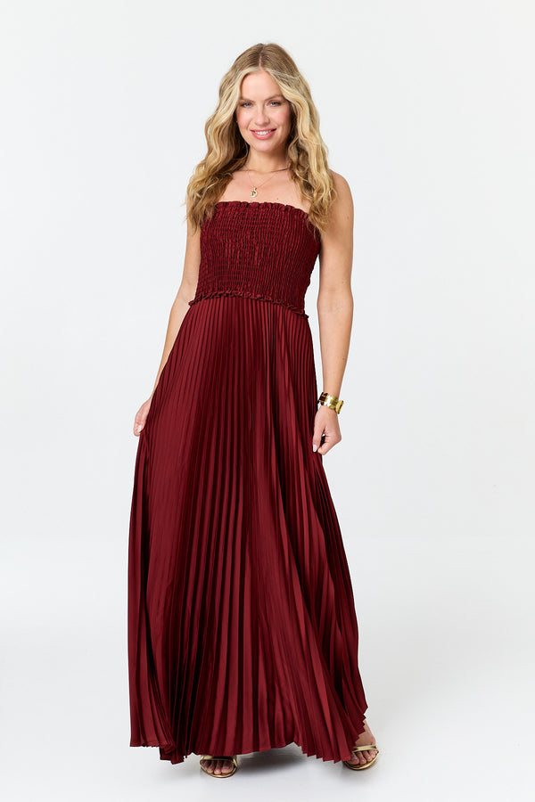 Rust | Pleated Texture Strapless Maxi Dress