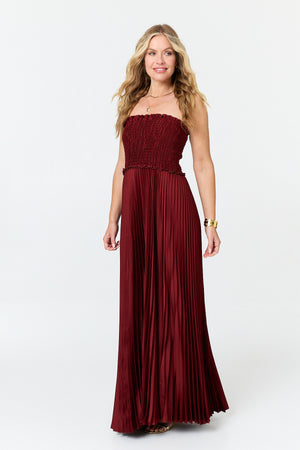 Rust | Pleated Texture Strapless Maxi Dress
