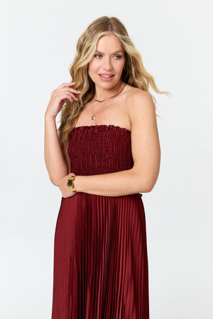 Rust | Pleated Texture Strapless Maxi Dress