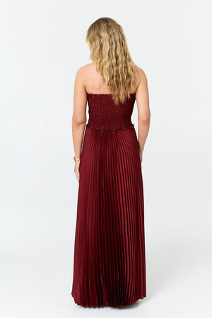Rust | Pleated Texture Strapless Maxi Dress