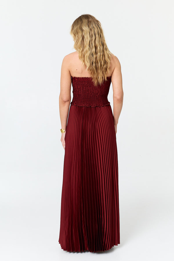 Rust | Pleated Texture Strapless Maxi Dress