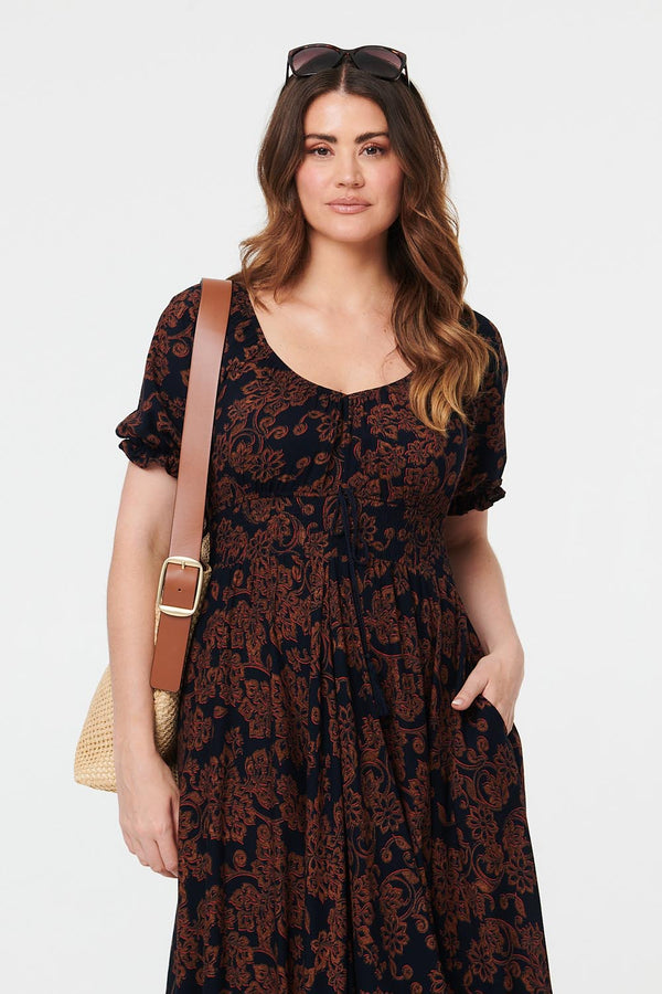 Black | Paisley Short Puff Sleeve Maxi Dress
