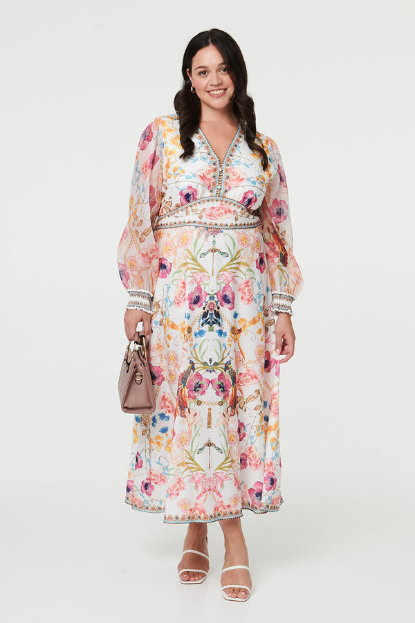 Pink | Curve Floral Border Print Maxi Dress
