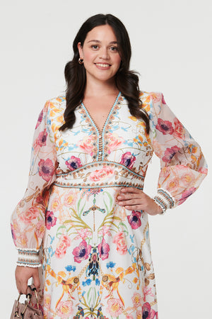 Pink | Curve Floral Border Print Maxi Dress

