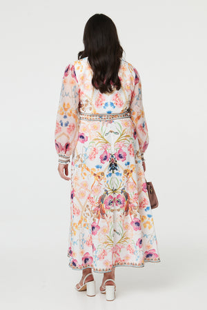 Pink | Curve Floral Border Print Maxi Dress
