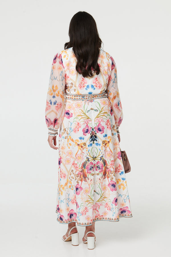 Pink | Curve Floral Border Print Maxi Dress
