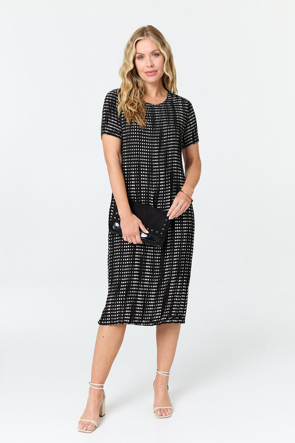 Black | Polka Dot Print Pleated Midi Dress